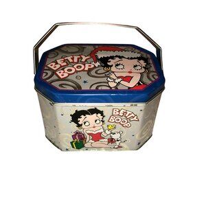 RARE BETTY BOOP TIN PURSE BOX BETTY DRESSED LIKE MRS CLAUS MINI W/ HANDLE CLEAN